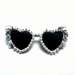 Instagram Alphabet Letter Beads Birthday Babe Heart Shapes White Sunglasses